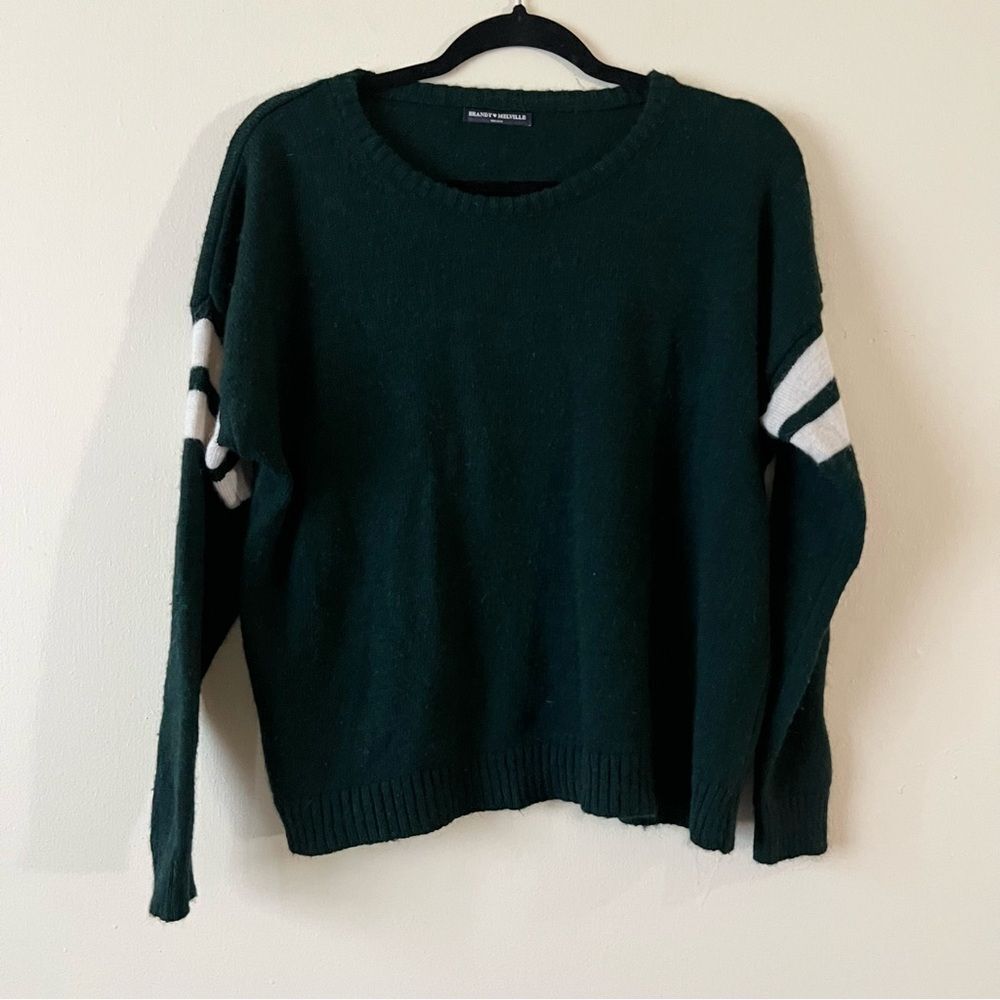 Brandy Melville Varsity Sweater Green White One Size OS